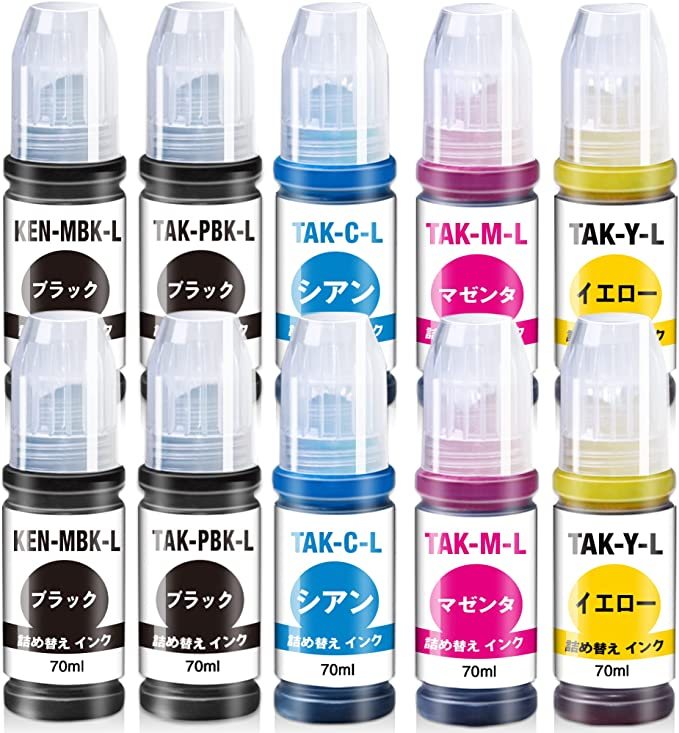 エプソン 対応 KETA-5CL TAK-4CL ケンダマ タケトンボ 70ml 増量タイプ Epson 互換インク 10本セット KEN-MB  TAK-4CL （2MB/2PB/2C/2M/2Y） KEN TAK 互換インクボトル EW-M752T EW