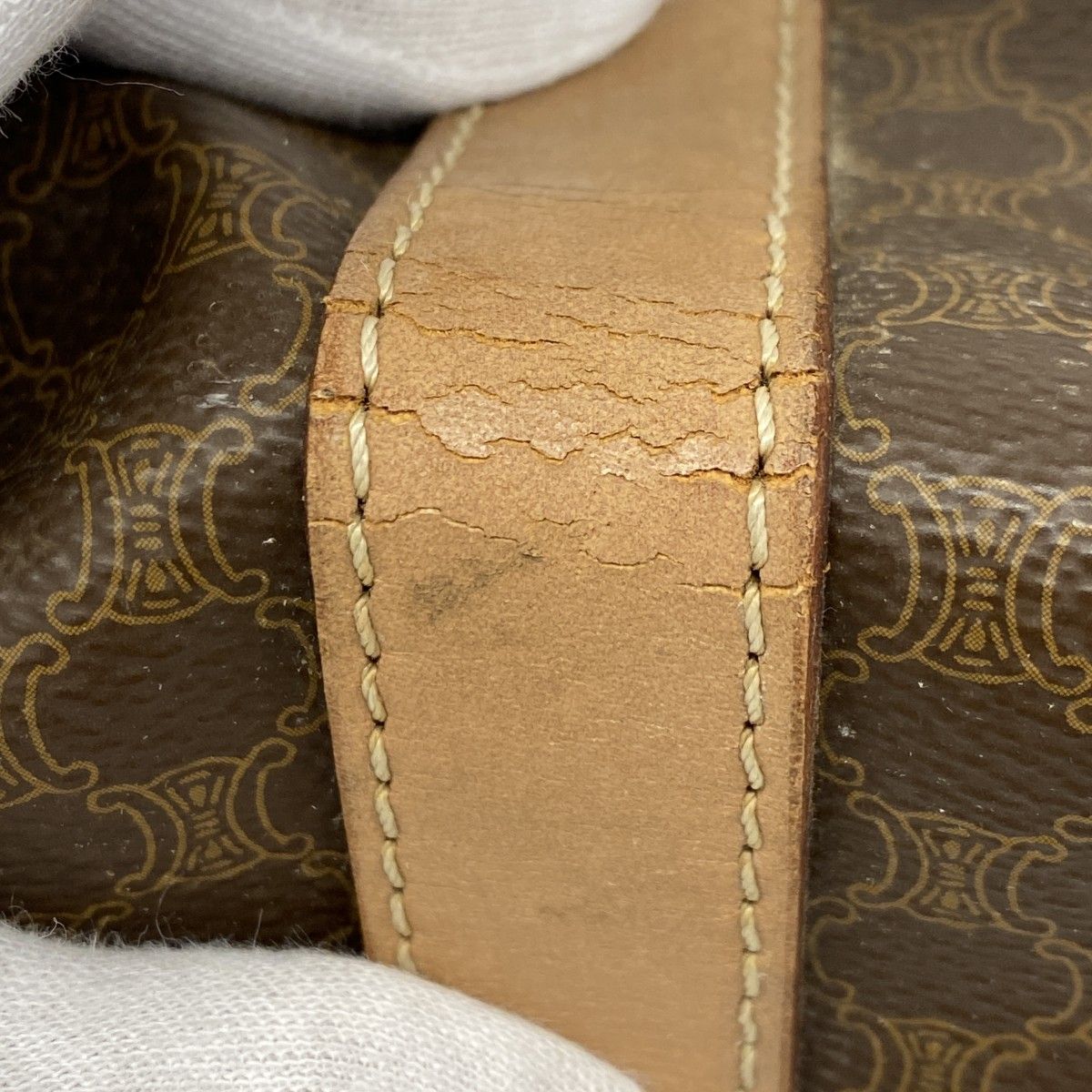 5hb1114-h】セリーヌ ボストンバッグ マカダム PVC ブラウン ゴールド  