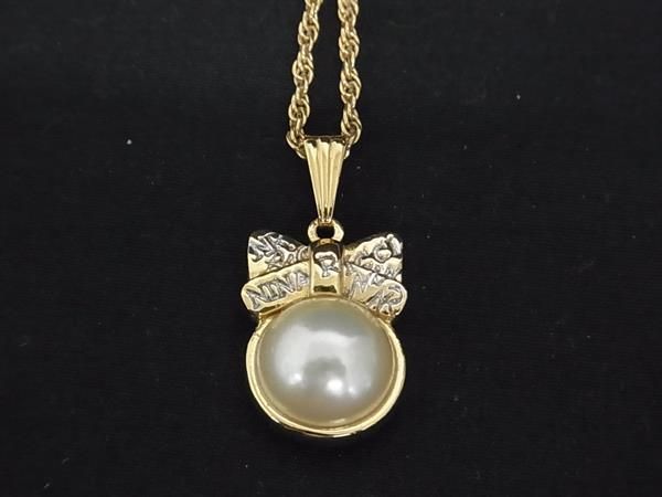 □美品□ NINA RICCI ニナリッチ リボン パール ネックレス ペンダント 