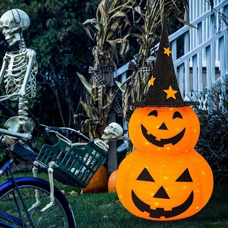 カボチャ ジャックオーランタン 置物 オブジェ 2段 ハロウィン ガーデンオブジェ ガーデニング 雑貨 ガーデン雑貨 おしゃれ かわいい インテリア ハロウィーン イベント 装飾 オレンジ 4-7