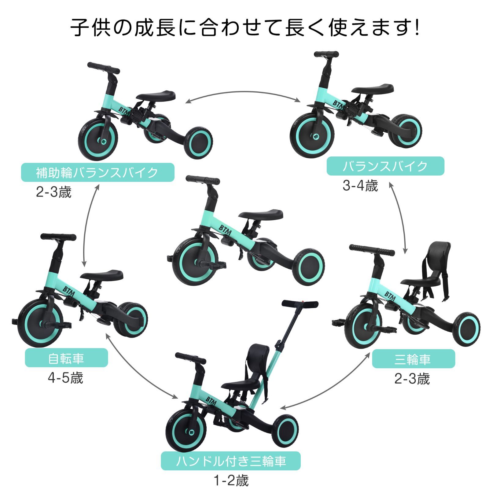 一台4役三輪車｜1-5歳対応｜軽量設計｜MS199361CAA