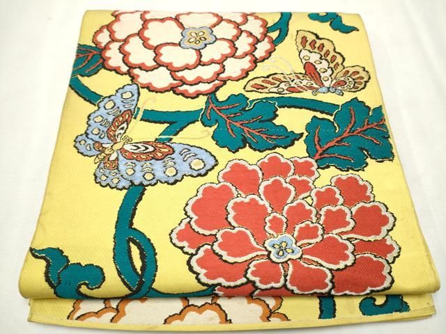 平和屋着物○アンティーク 大正ロマン 太鼓柄 京袋帯 花蝶文 金銀糸