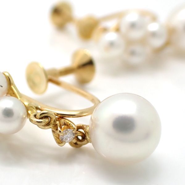 MIKIMOTO アコヤパール ダイヤ イヤリング K18 イエローゴールド 真珠 