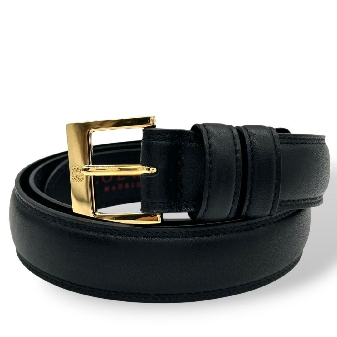 美品 ロエベ アナグラム ロゴ レザー ベルト 黒 ゴールド金具 - メルカリ 