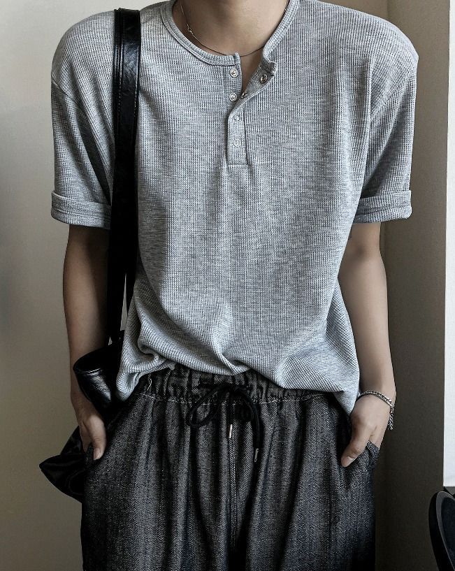 [COSYHARU公式]Rashcan Waffle Henley Neck Short Sleeve COSYHARU コシハル 公式]ラシュカンワッフルヘンリーネック半袖