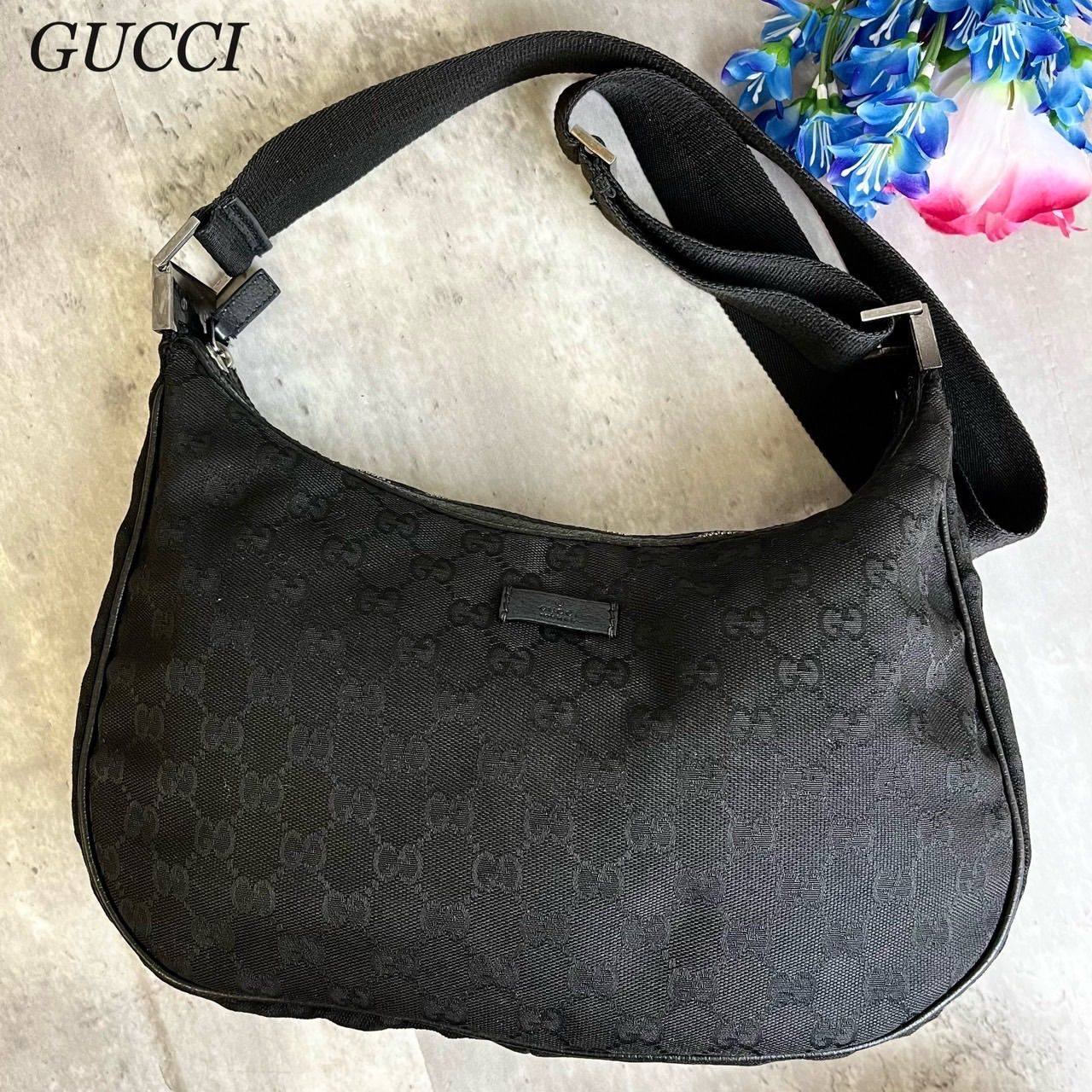 ✨良品✨ GUCCI グッチ ショルダーバッグ トートバッグ GG柄 ハーフムーン 三日月型 ロゴ型押し シルバー金具 シリアル 肩掛け 斜め掛け  メンズ レディース ユニセックス キャンバス レザー ブラック 黒色 - メルカリ