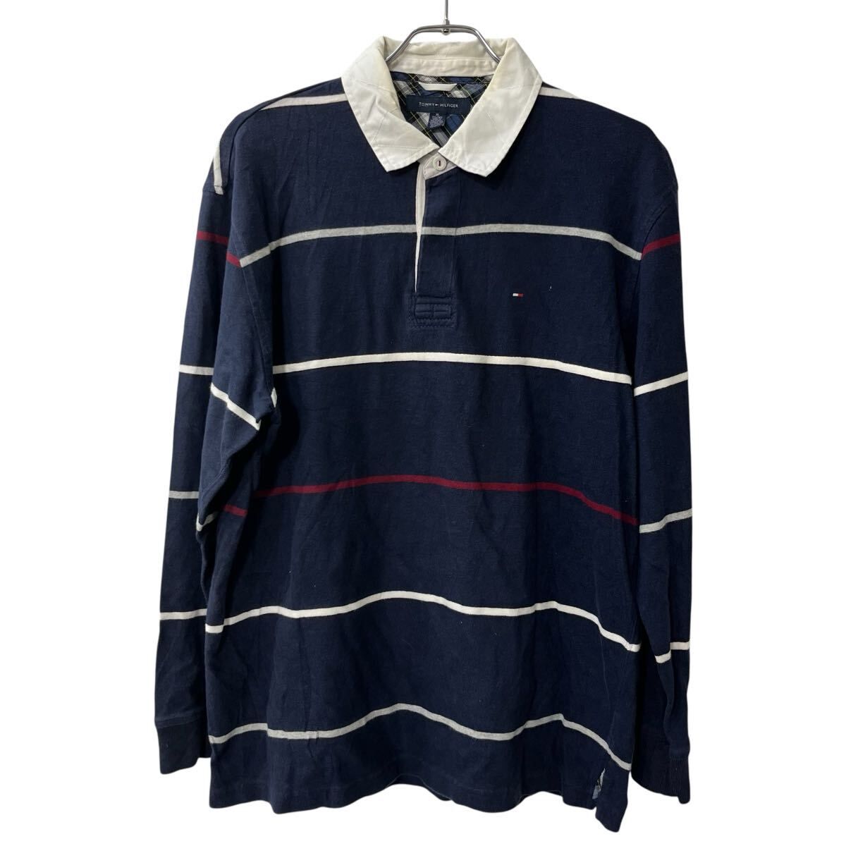 TOMMY HILFIGER 長袖 ボーダー ポロシャツ XL ネイビー トミー 