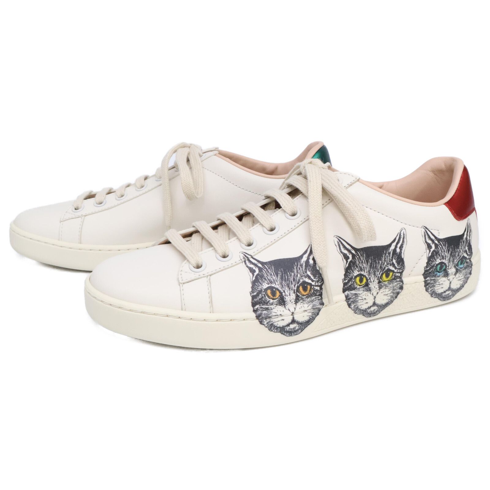 関税負担なし☆GUCCI グッチ 〔エース〕ネコ レザー スニーカー 関税負担なし☆GUCCI グッチ 〔エース〕ネコ レザー スニーカー