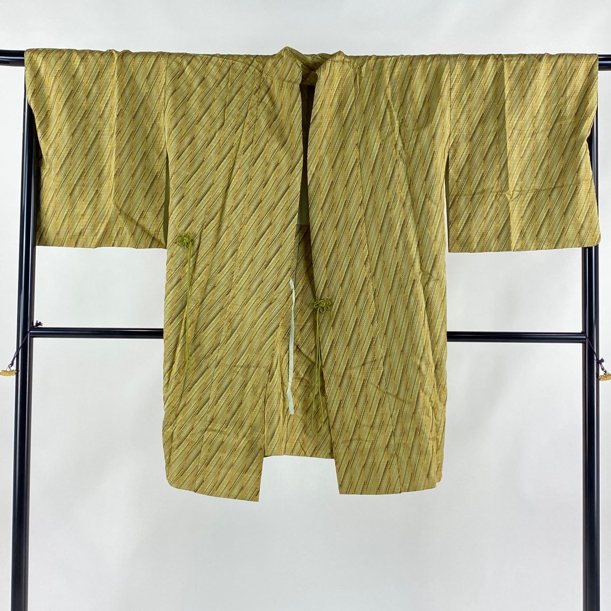 道中着 身丈97.5cm 裄丈69cm L 和装コート 斜縞 山吹茶色 正絹 美品  
