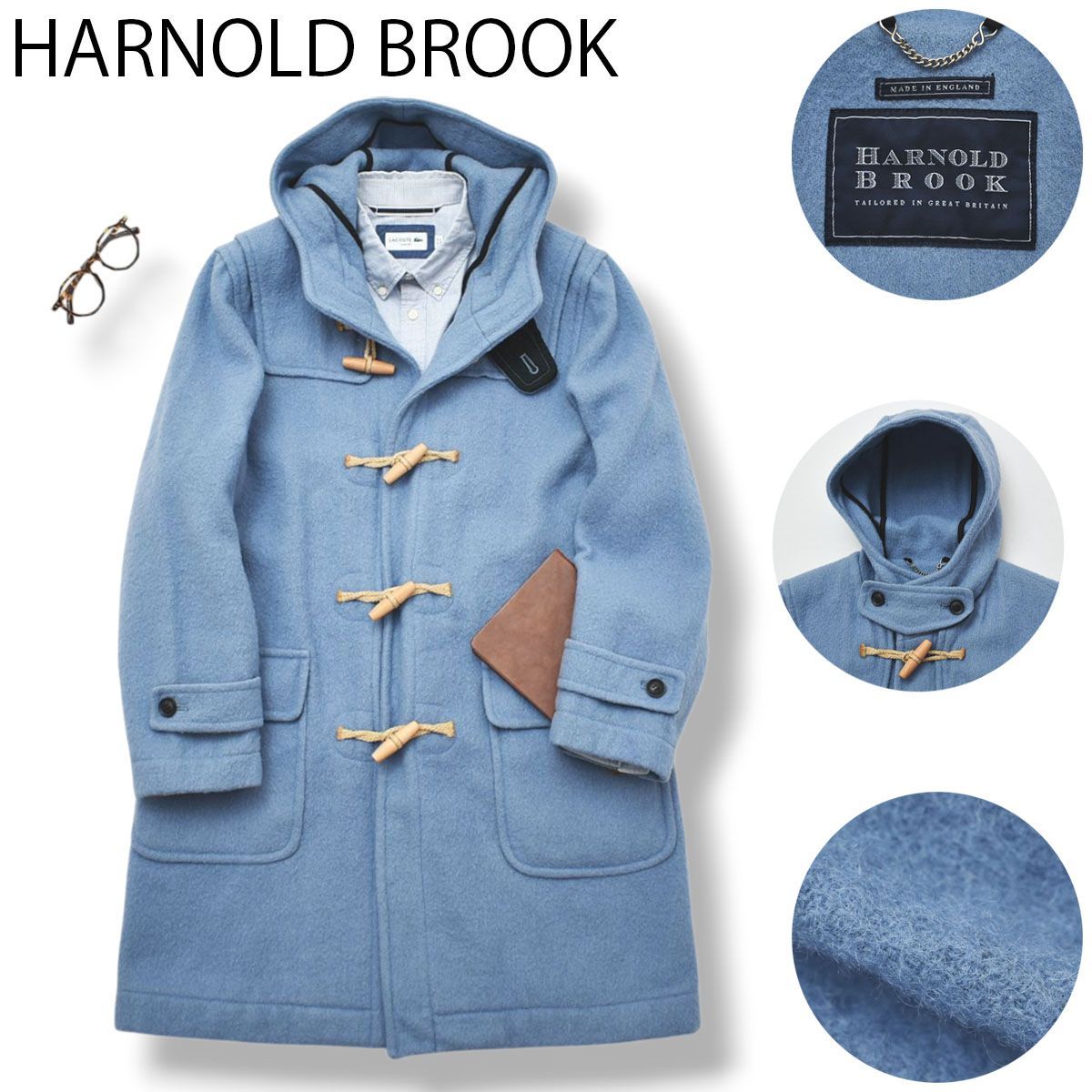 上質 英国製 HARNOLD BROOK アーノルドブルック ダッフルコート 40 サックスブルー ブリティッシュ トラッド 冬物 アウター