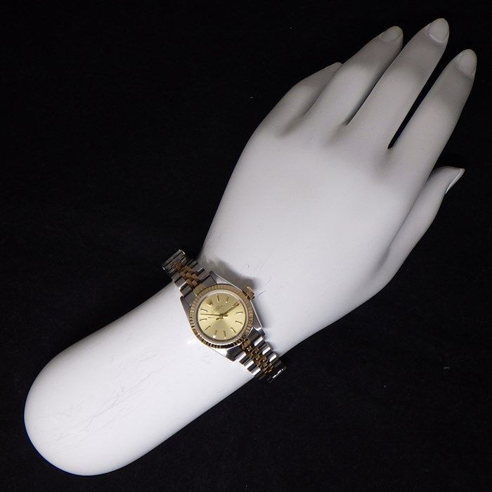 ロレックス Rolex 腕時計 オイスターパーペチュアル 67193 夜光インデックス 夜光針 フルーテッドベゼル ゴールド シャンパン文字盤 ジュビリーブレス K18YG SS 自動巻き 【中古】 ロレックス Rolex 腕時計 オイスターパーペチュアル 67193 夜光