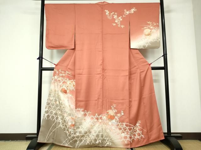 平和屋着物□訪問着 雪輪草花文 暈し染め 金銀彩 正絹 逸品