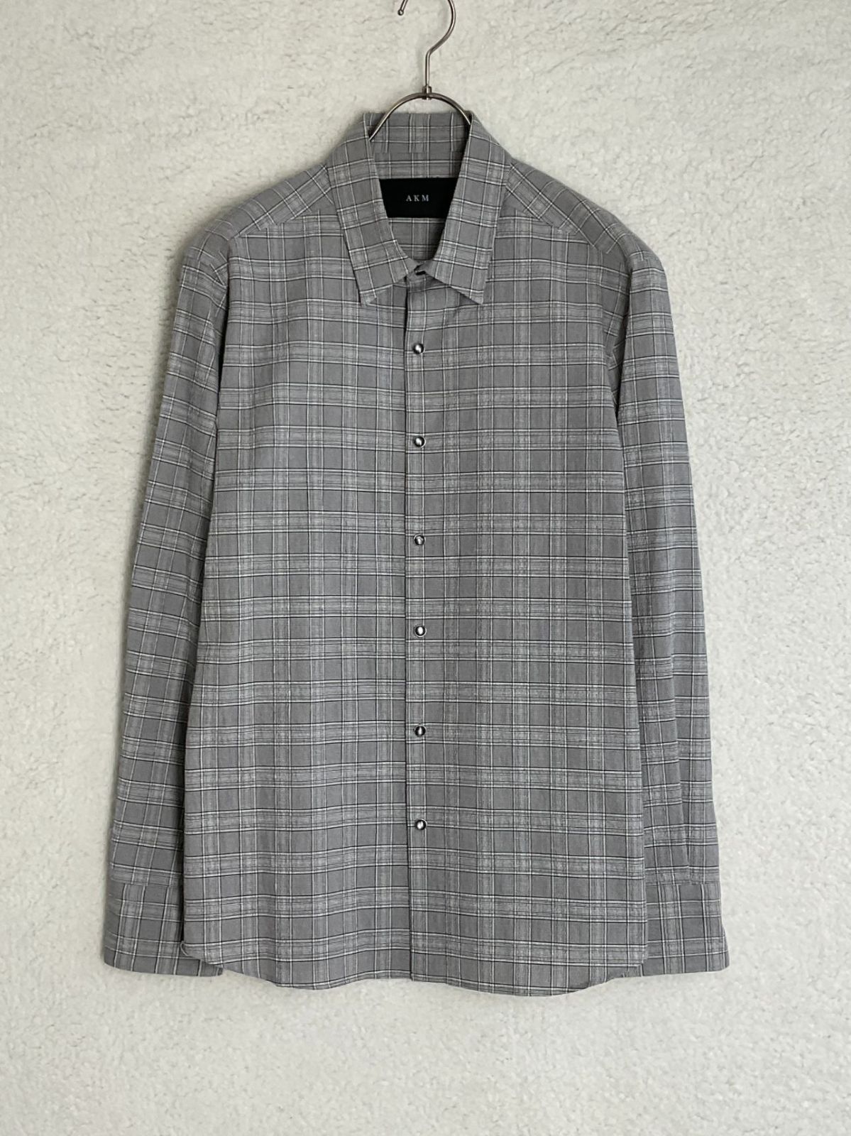 特売 未使用 AKM L グレー GRENCHECK SEER SUCKER SHIRTS グレン トップス