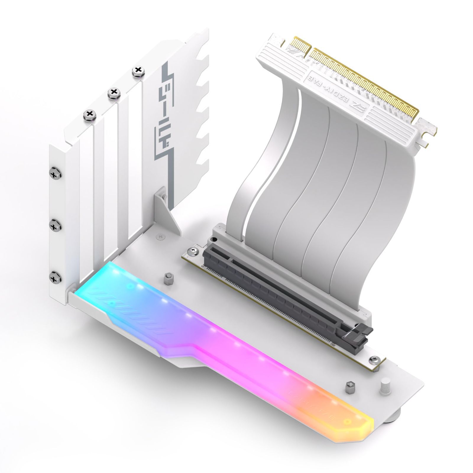 ホワイト EZDIY-FAB シールド シリーズ 新しいRGB 垂直 PCIe4.0 GPUブラケット 垂直グラフィックカードホルダー ARGB 5V 3ピンLEDライト同期 PCIe 4.0 X16 Gen4 フルオープン PCIe スロットにのみ互換性あり