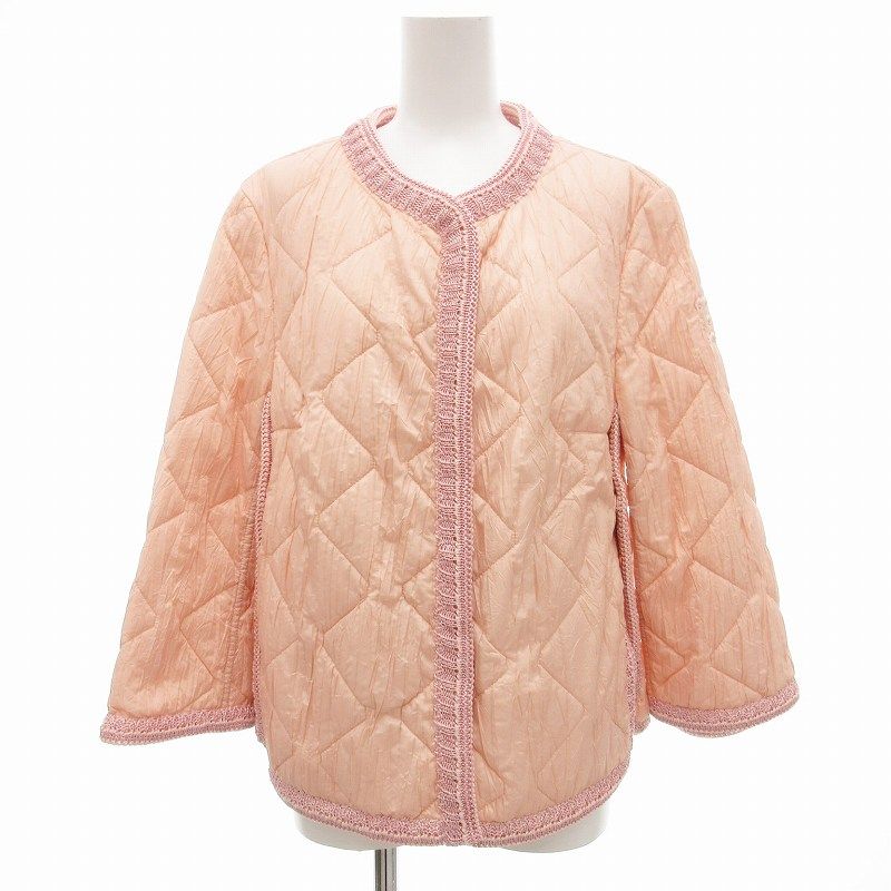 エルマノシェルビーノ ERMANNO SCERVINO キルティングジャケット 中綿ブルゾン シワ加工 ボタンアップ 36 サーモンピンク |JS