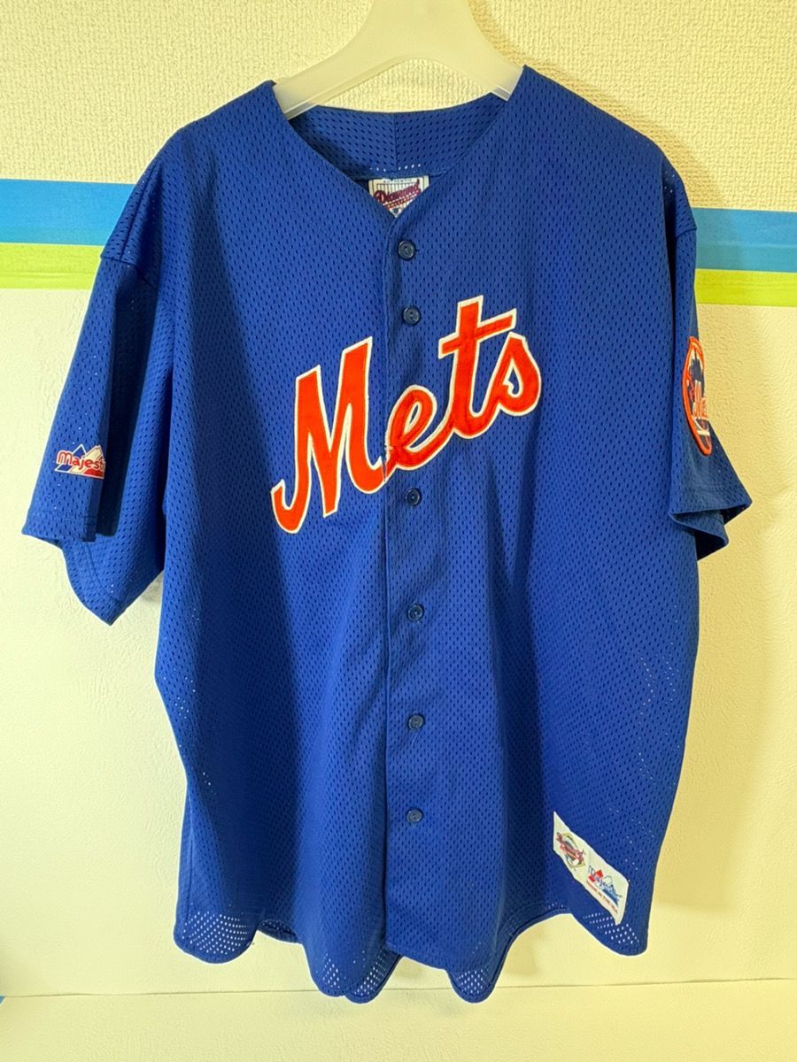 11317-014 メッツ ベースボール 半袖シャツ メンズ XL MLB オフィシャル マジェスティック 大リーグ ユニフォーム ゲームシャツ メッシュ 重ね着 ニューヨーク RN 53157