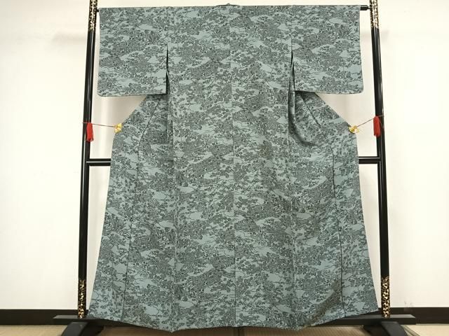 平和屋着物▽上質な小紋 単衣 型染め 雲取り草花文 正絹 逸品 未使用