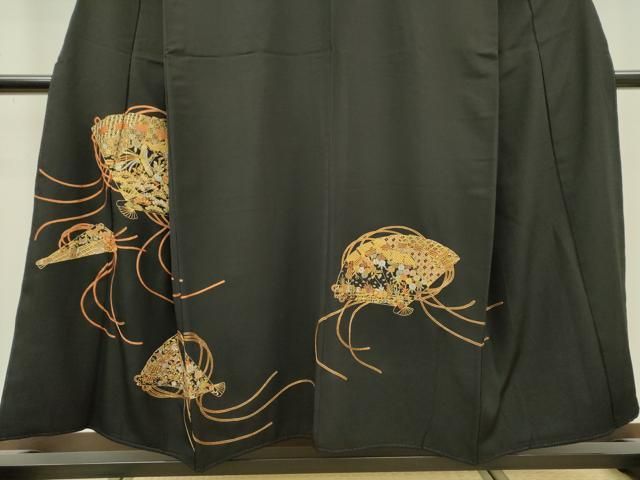 平和屋着物▽豪華黒留袖 作家物 駒刺繍 飛鶴花松文 暈し染 金彩 正絹