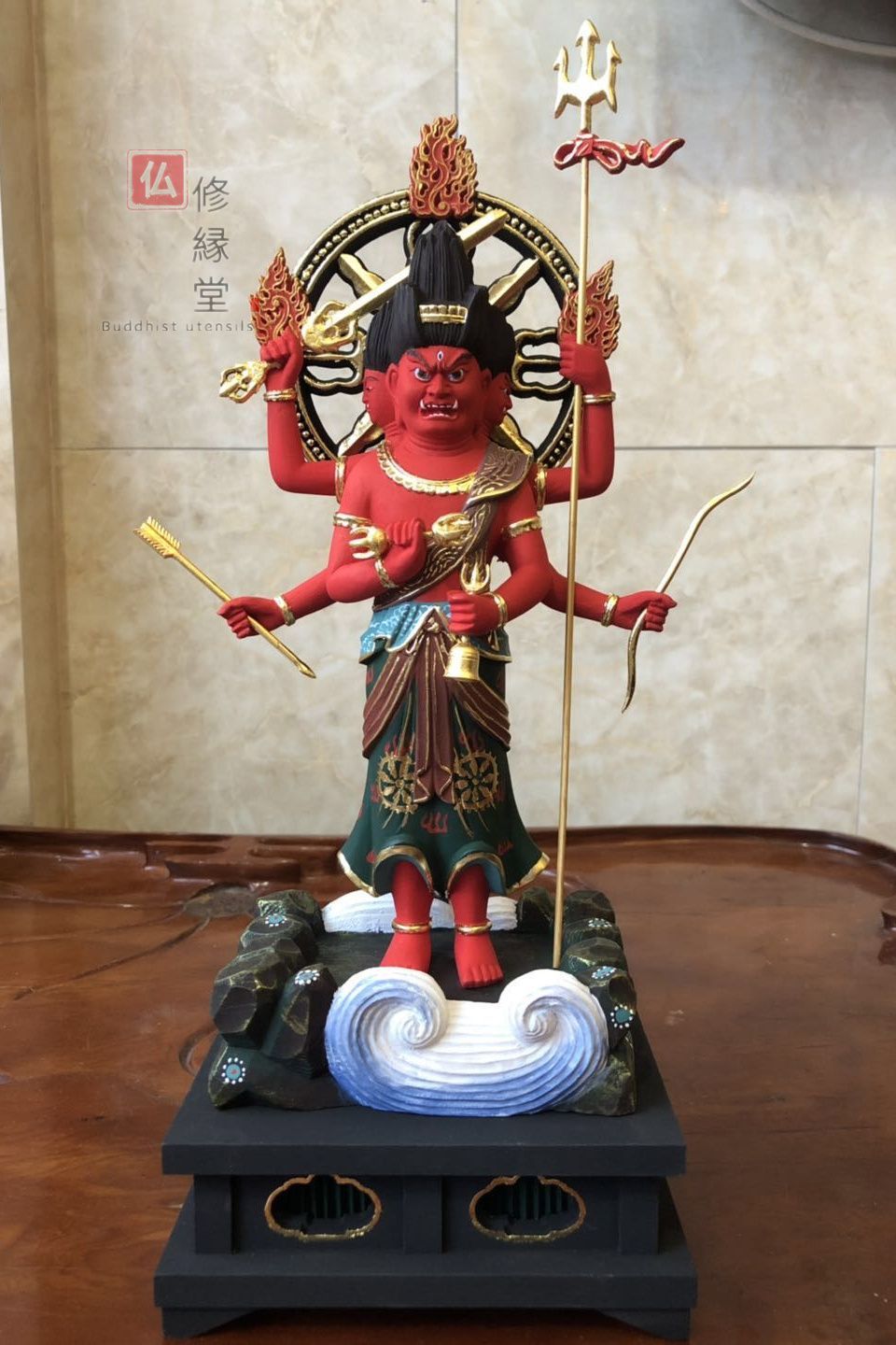 修縁堂】最高級 木彫り 仏像 三宝荒神立像 彫刻 彩繪 本金 切金