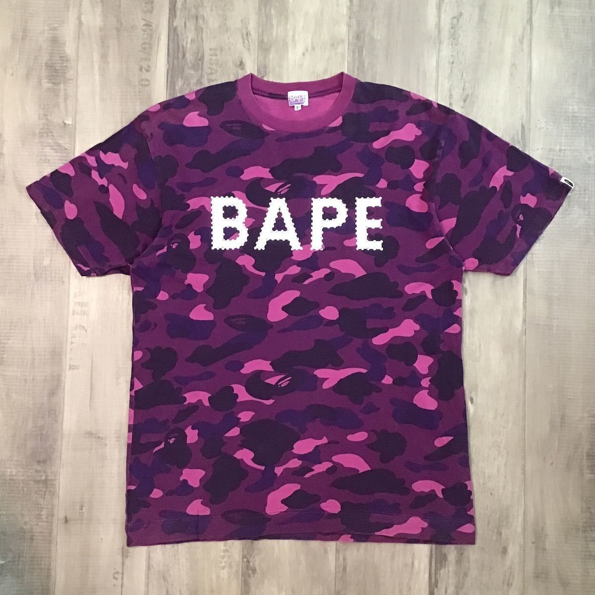 スワロフスキー BAPE logo Tシャツ Lサイズ Purple camo a