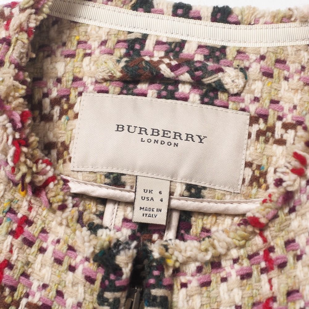 BURBERRY バーバリー ジャケット サイズUK6 ツイード ノーカラー