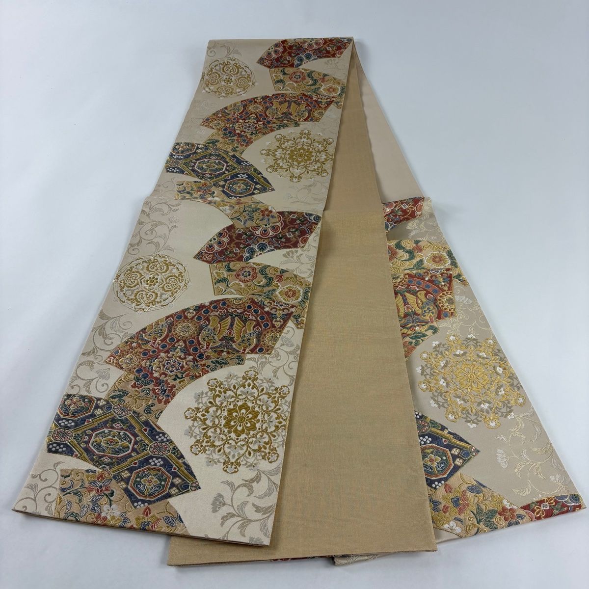 袋帯 美品 秀品 華文 花鳥 金糸 箔 金色 六通 正絹 【中古