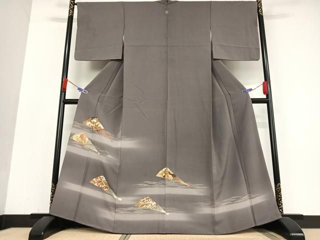 平和屋着物●豪華色留袖 駒刺繍 扇面花文 暈し染め 金彩 正絹 AABB0127zg