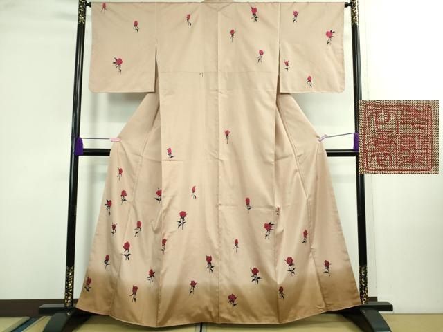 平和屋着物 上 衣裳演出家 前田親男 孝槃衣裳 訪問着 白山紬 薔薇 バラ 暈し染め ♥ DZAA9943kh5