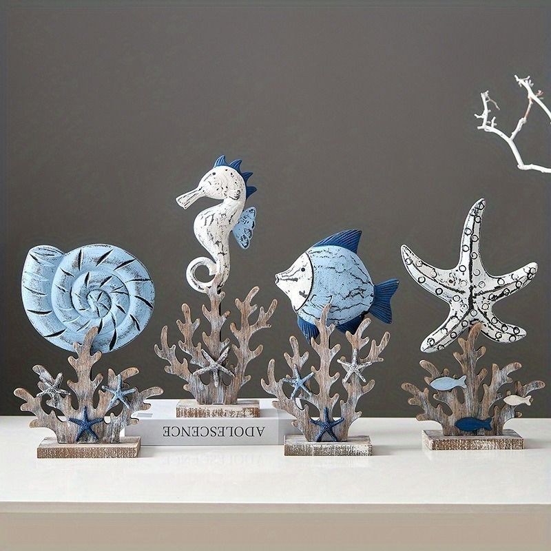 【美品】魚　タツノオトシゴ　木彫　置物　インテリア　工芸品　美術品　A1293 タツノオトシゴ オブジェ 夏 インテリア 置物 サマー かわいい