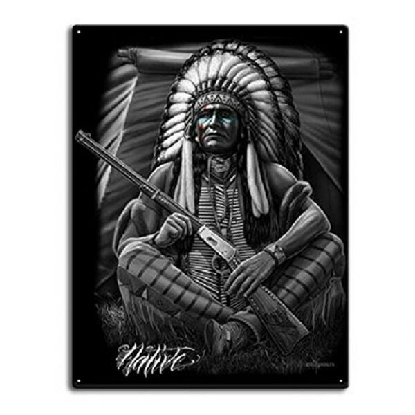 メタルサイン ネイティブアメリカン 戦士 40×30cm