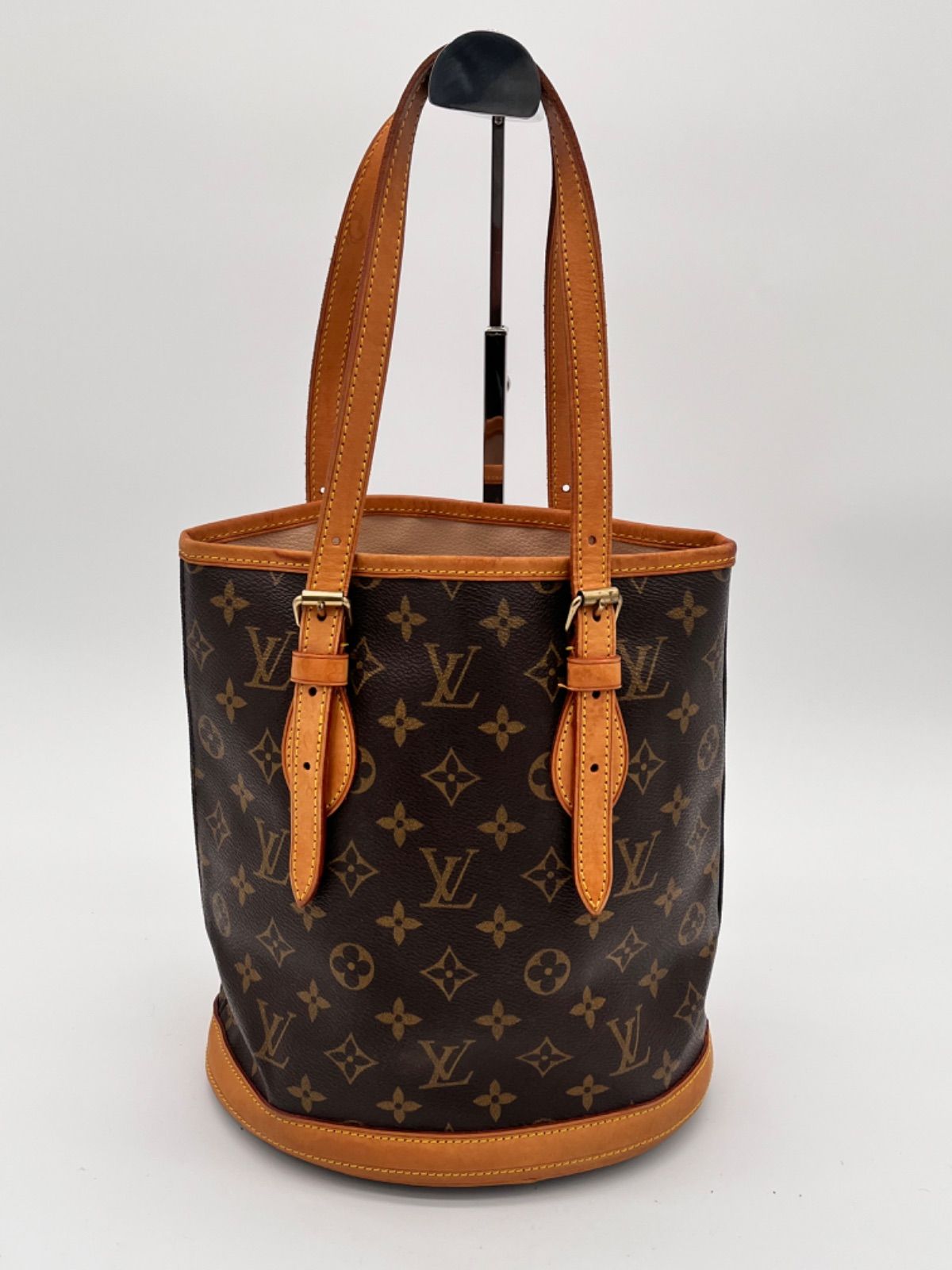 【美品】LOUIS VUITTON　ルイヴィトン　M42238　バケットPM　バケツ型 トートバッグ　ショルダーバッグ　モノグラム　ブラウン　プチバケット