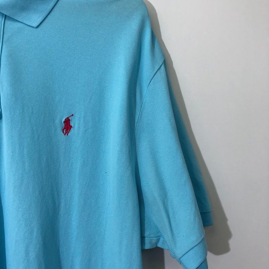 POLO RALPH LAUREN/ポロラルフローレン 半袖ポロシャツ ポニー刺繡 CHINA製 メンズ XL ブルー POLO RALPH LAUREN (ポロラルフローレン) ロゴ 麻100％ ワンポイント