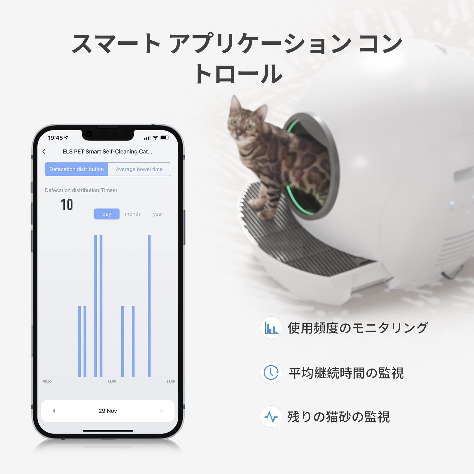 猫トイレ 自動 ELS PET 60L特大スマート猫 トイレ APPコントロール付き