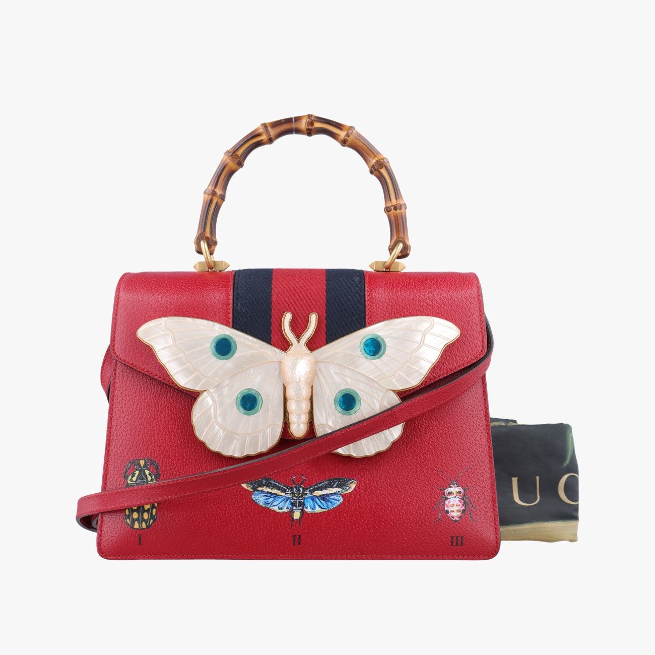 グッチGucciバンブー ウェビングライン バタフライ レッド レザー 488691 F022491860