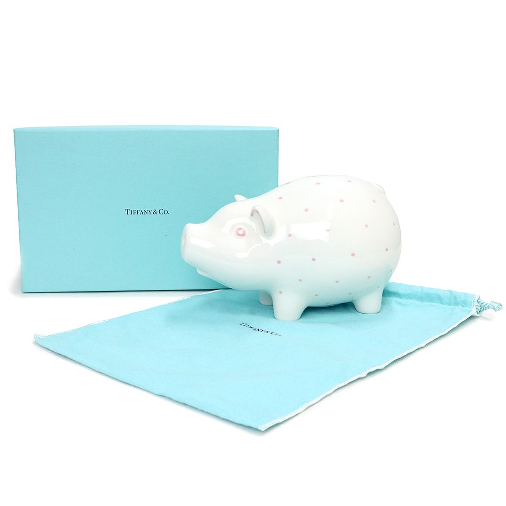 ティファニー ドット ピギー バンク 豚の貯金箱 陶器 ホワイト ピンク