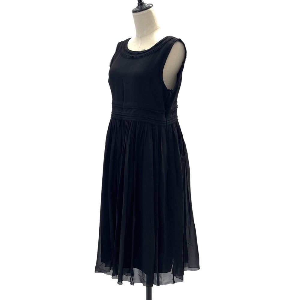 FOXEY フォクシー シルク100% ノースリーブ シフォン ドレス ワンピース 37822 サイズ40 ブラック レディース 古着