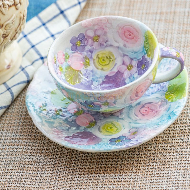 新品ゆずりは工房＊彩ばら花紋 コーヒー＊碗皿カップ ソーサ