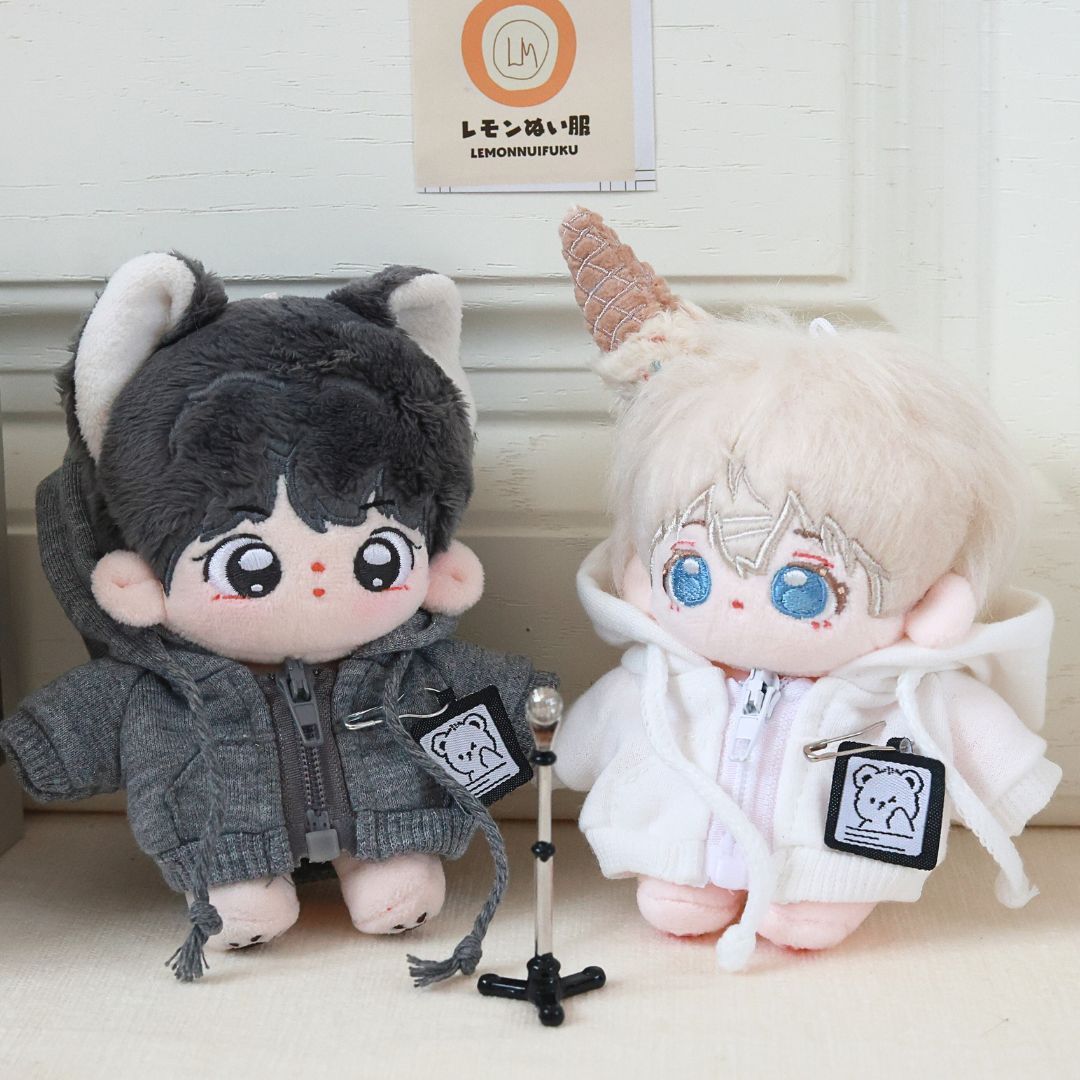 10cm 着せ替え ぬい服 小さい くま柄 パーカー トップス グレー