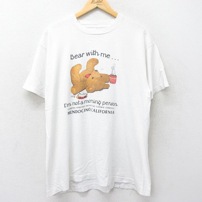 XL/古着 半袖 ビンテージ Tシャツ メンズ 80s テディベア クルーネック 白 ホワイト 24aug07 中古