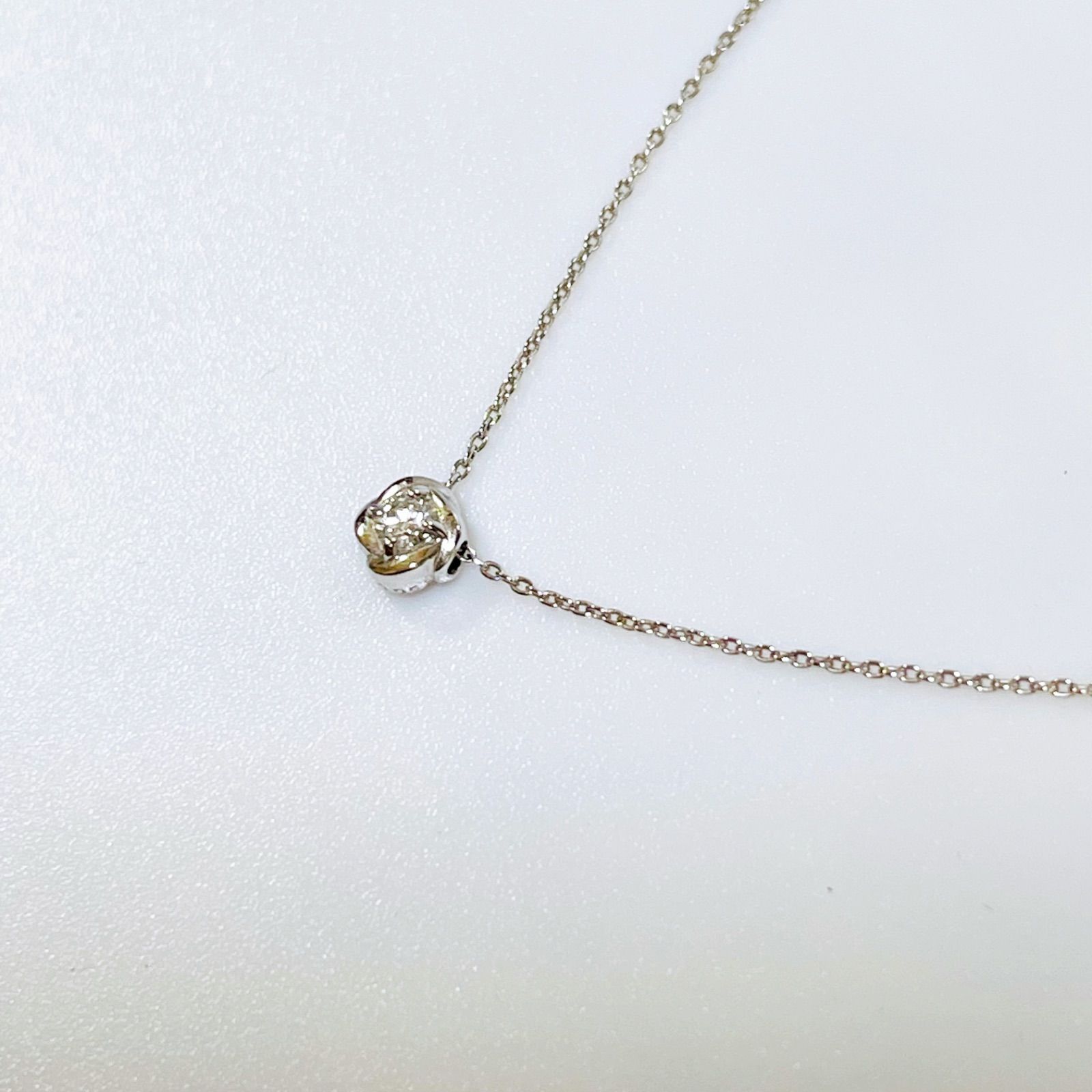 ネックレスK10ダイヤ WISP ウィスプ 一粒 WG ローズデザイン 0.05ct 