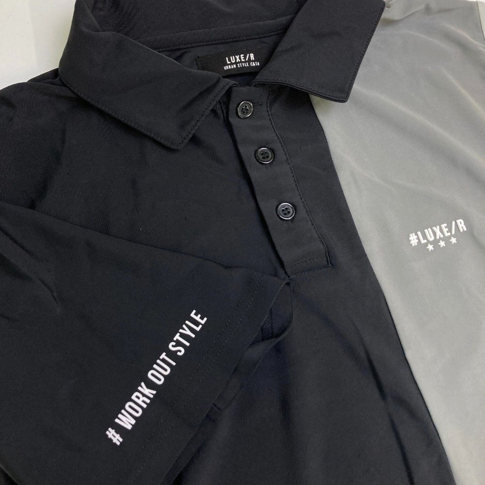 サイズ：L LUXE/R ラグジュ ; 半袖ポロシャツ  ブラック系 [240101425314] ゴルフウェア メンズ ストスト サイズ：L LUXE/R ラグジュ ; 半袖ポロシャツ ブラック系