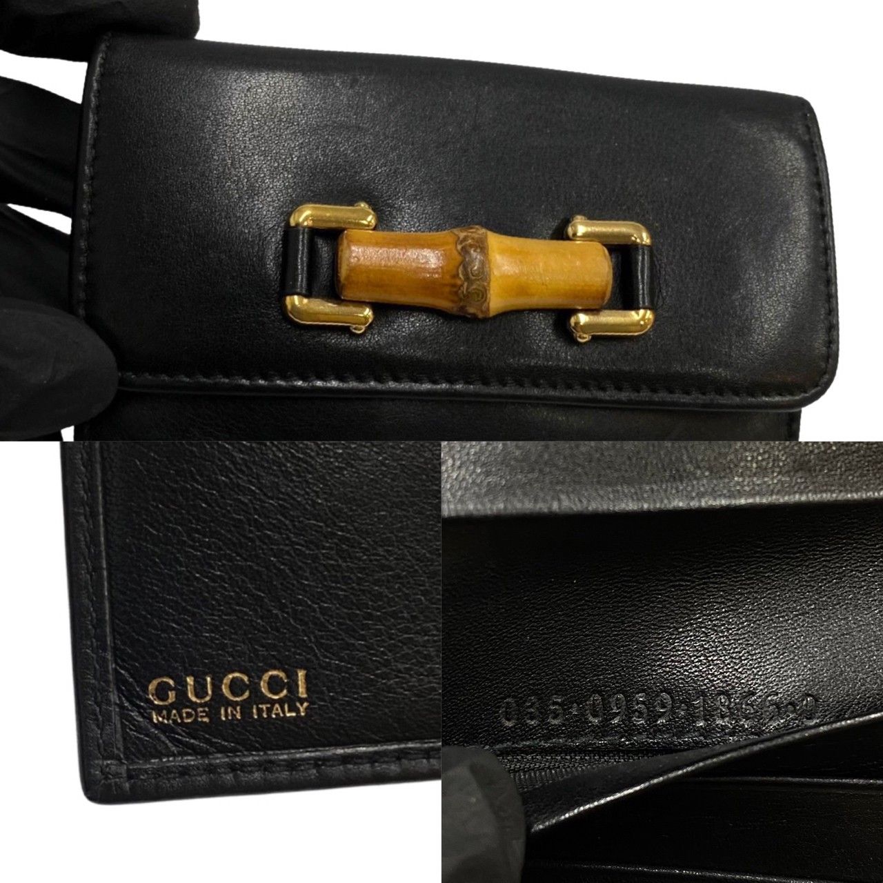 商い商いグッチ GUCCI バンブー二つ折り財布 レザー ナイロン ブラック