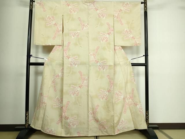 平和屋着物▽上質な紬　単衣　舞花文　正絹　逸品　DAAT9213az 平和屋着物▽上質な紬 単衣 舞花文 正絹 逸品 DAAT9213az