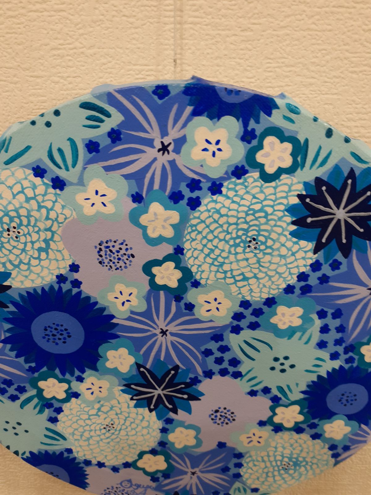 青だらけの花の作品 抽象画 キャンバスアート 25×25cm 画家 小楠アキコ