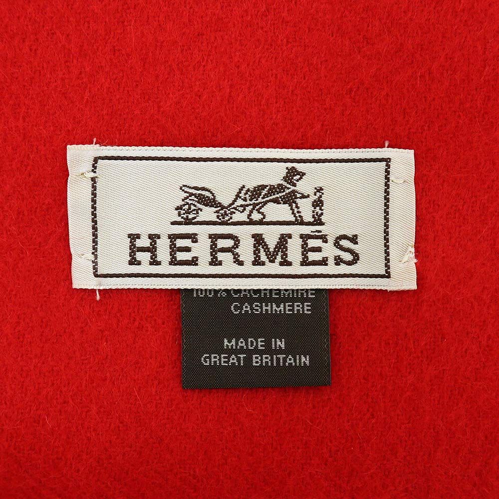 エルメス ユニ ブロデ マフラー カシミヤ 100％ レッド 赤 箱付 HERMES