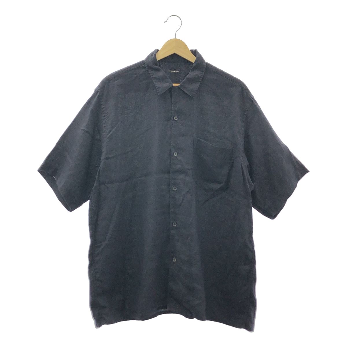 美品COMOLI コモリ　リネンツイルオープンカラーシャツ　ネイビー4 COMOLIリネンツイル 半袖オープンカラーシャツ4/Navy/23SS