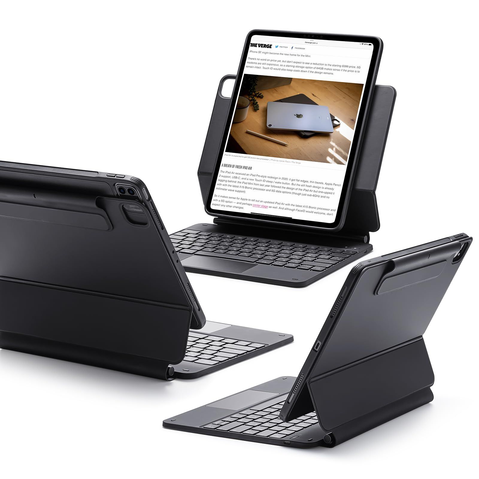 ESR iPad キーボードケース iPad Pro 12.9用 2025 2021 マグネットキーボードケース 簡単セット マグネットスタンド 縦向き リフトアップ画面モード スプリング内蔵バックライトキー マルチタッチトラックパッド 磁気吸着 タ