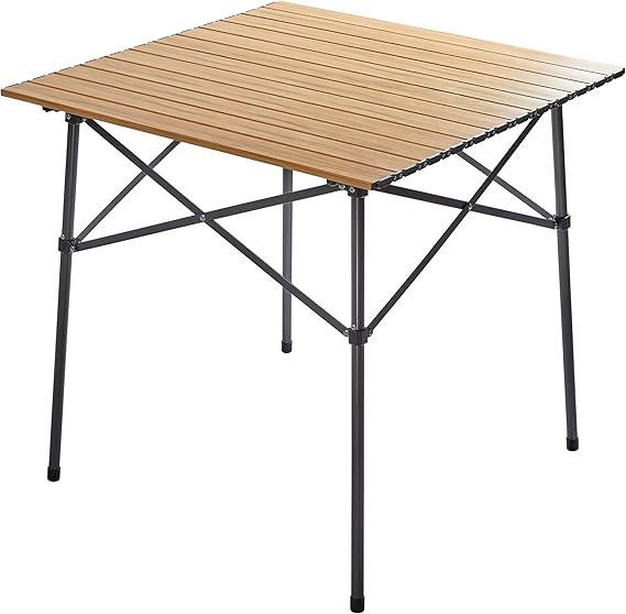【在庫処分】TIMBER RIDGE アウトドアテーブル 折りたたみ 70*70*70cm テレワーク 重量4.2kg 耐荷重45kg アルミ ロールテーブル キャンプ bbq 収納袋付き コンパクト 自宅勤務 木色