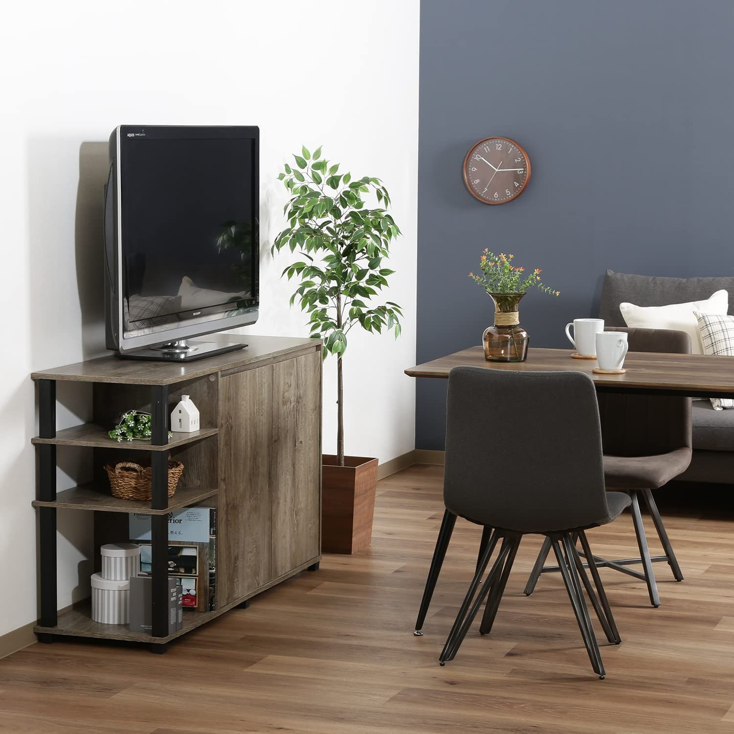 新着商品 ブラック ナチュラル キャビネット サイドチェスト 幅119×奥行39.5×高さ74.7㎝ 組立簡単 サイドボード FIT 70697 不二貿易 大型