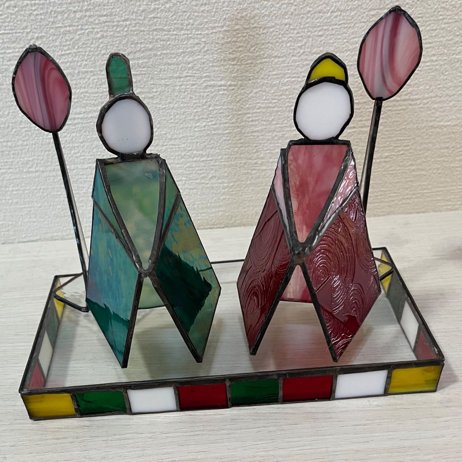 ぼんぼりのステンドグラス風雛飾り♪ ステンドグラス お雛様 雪洞 屏風付き